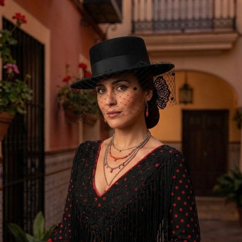 black fur felt boater with veil