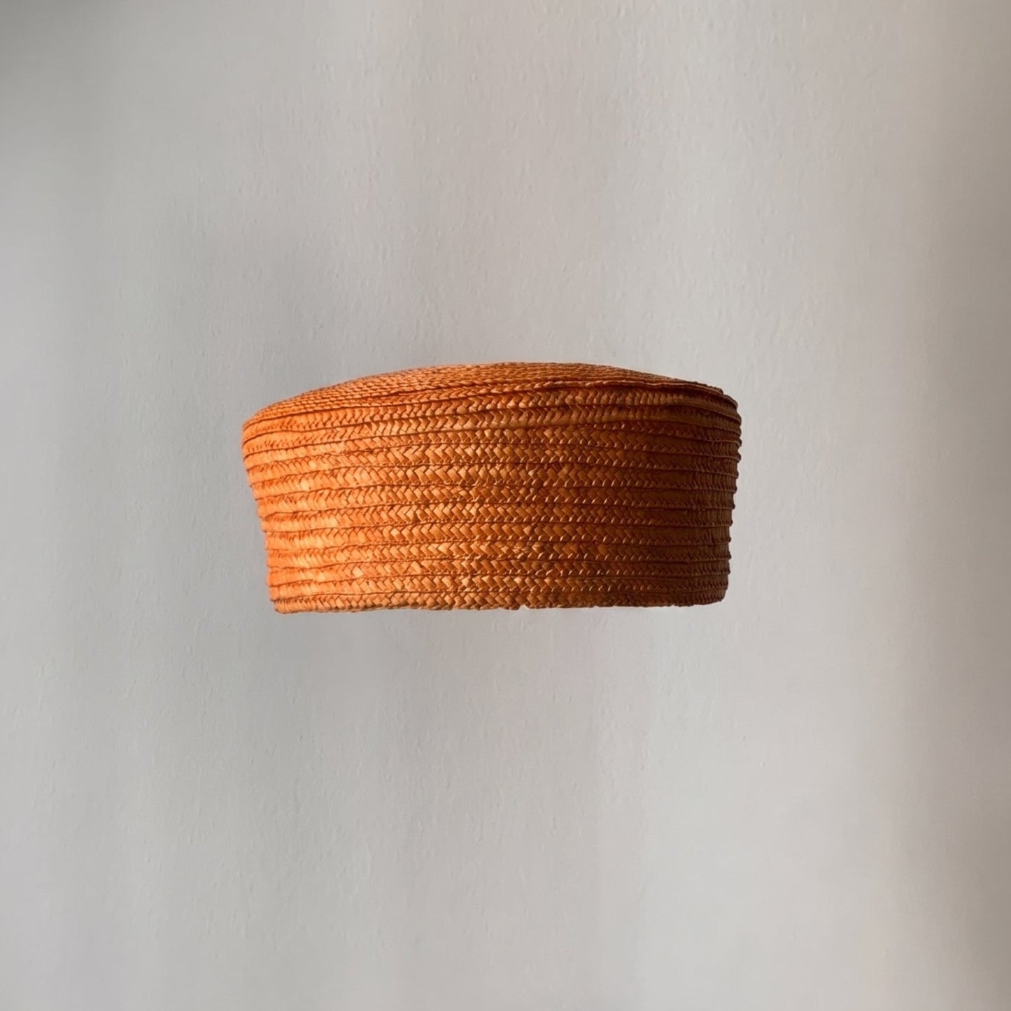 Handmade orange straw beret for women, sculptural summer hat