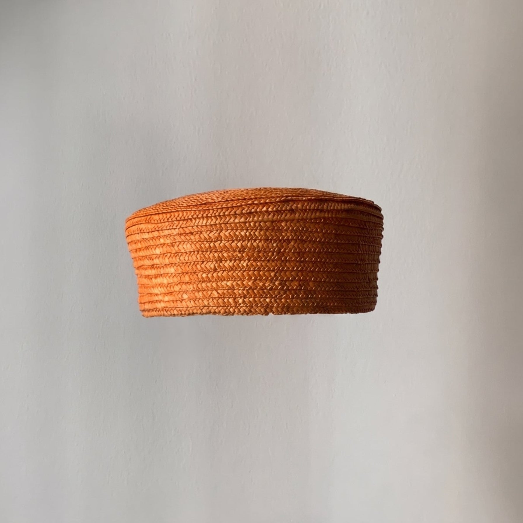 Handmade orange straw beret for women, sculptural summer hat